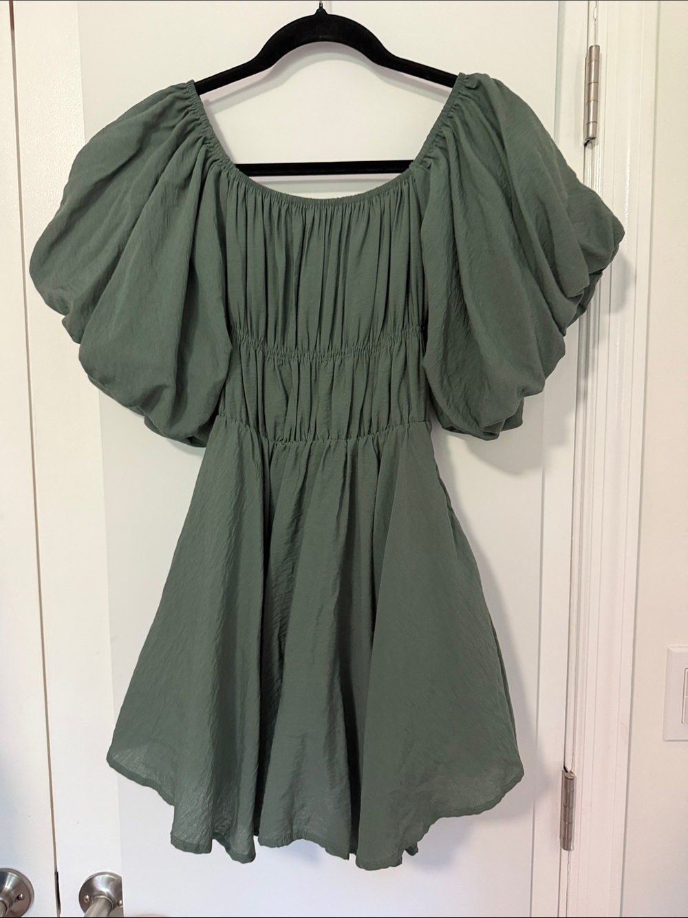 Altar'd State Sage Green Puff-Sleeve Mini Dress